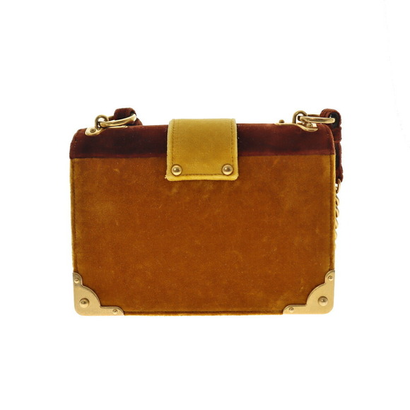 Prada Chain Shoulder Bag Velvet Yellow Brown - Picture 2 of 9